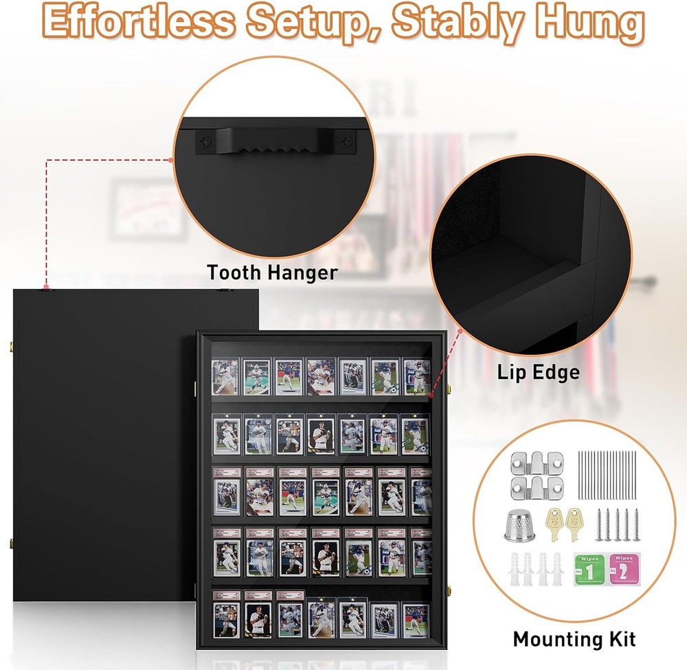 2 Pack Baseball Card Display Case, 36 Graded 36 Card-Horizontal-2 Pack, Black