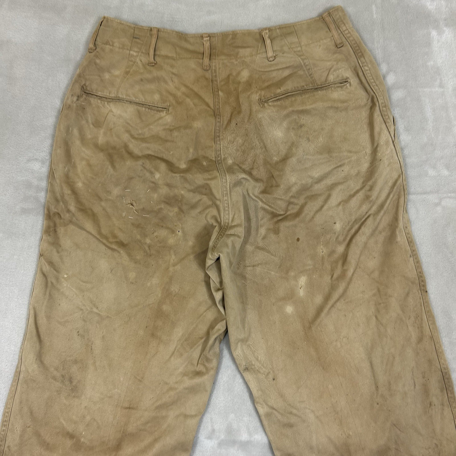 Vintage 1940s WW2 US Army Khaki Chino Cotton Uniform Pant 28x31 Button fly