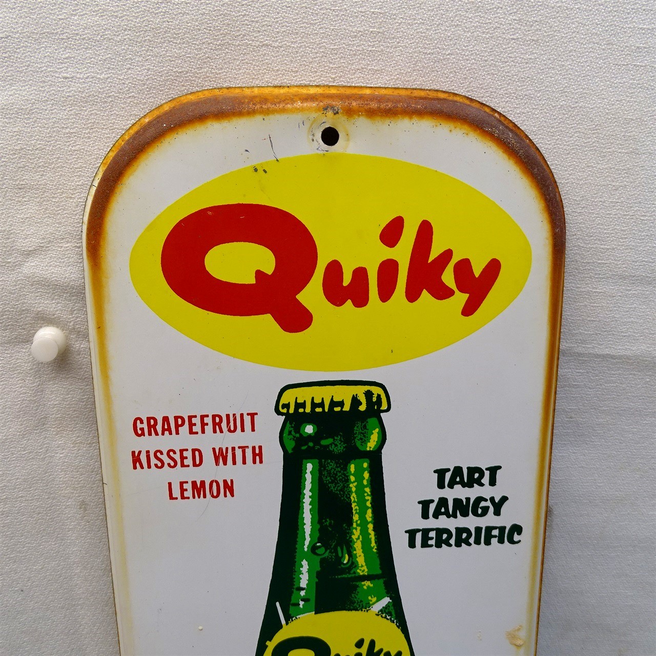 Vintage Quiky Lemon Thermometer Soda Pop, Original Metal, 16" Tombstone
