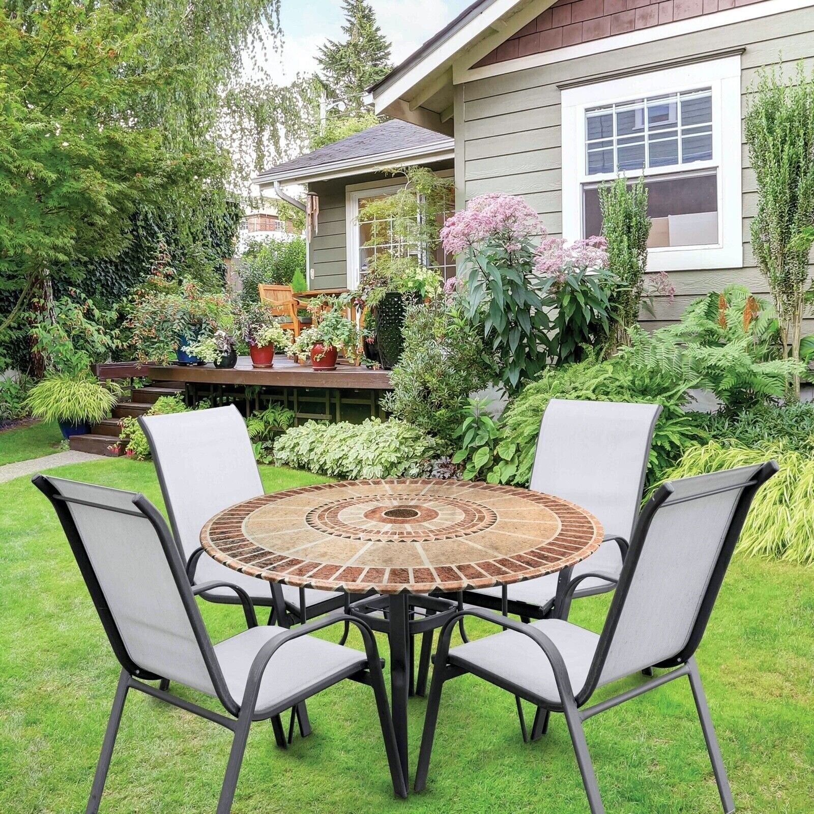 Mosaic Fitted Round Table Cover - Indoor/Outdoor Decorative Stretch Cover NEW