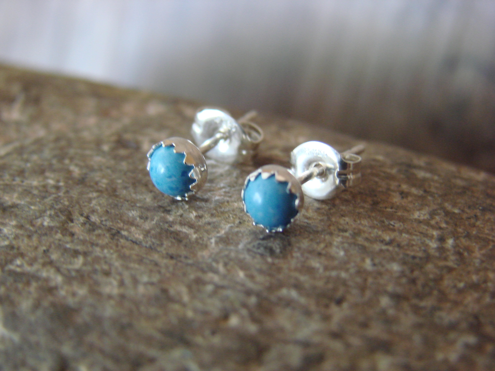 SMALL Navajo Indian Sterling Silver Denim Lapis Dot Post Earrings