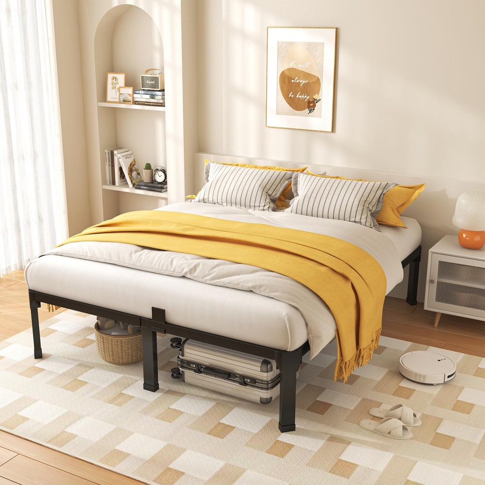 18 Inch Full Size Bed Frame with Mattress Slide Stopper - Double Black Basic ...