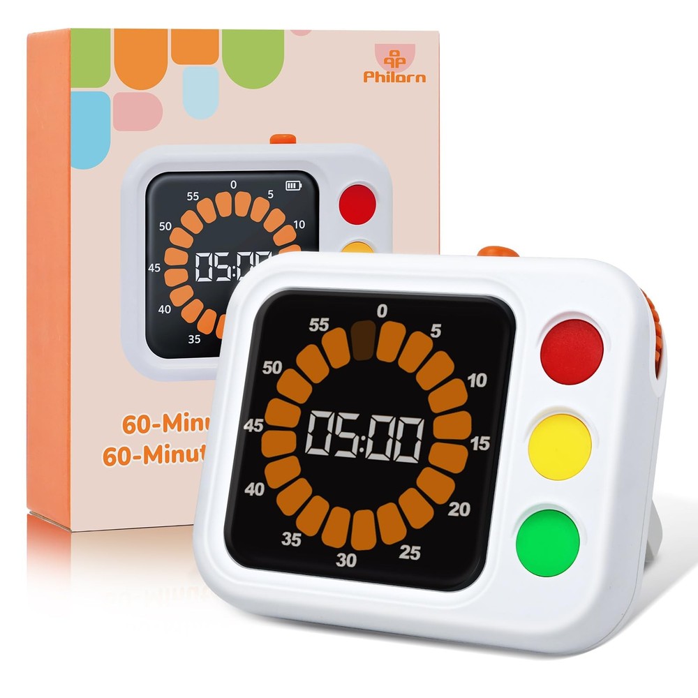 Digital Visual Timer for , with Coloured Progress bar, 60-Minute Countdown an...