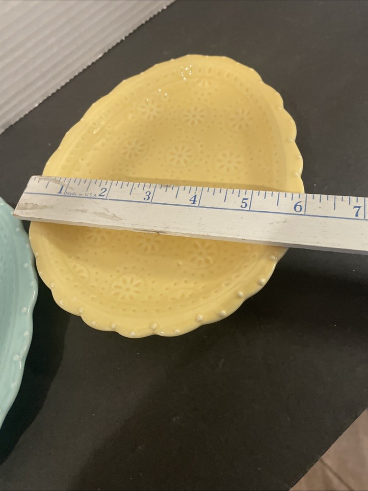 Ceramic Easter Egg Shaped Plates- Yellow And Light Blue