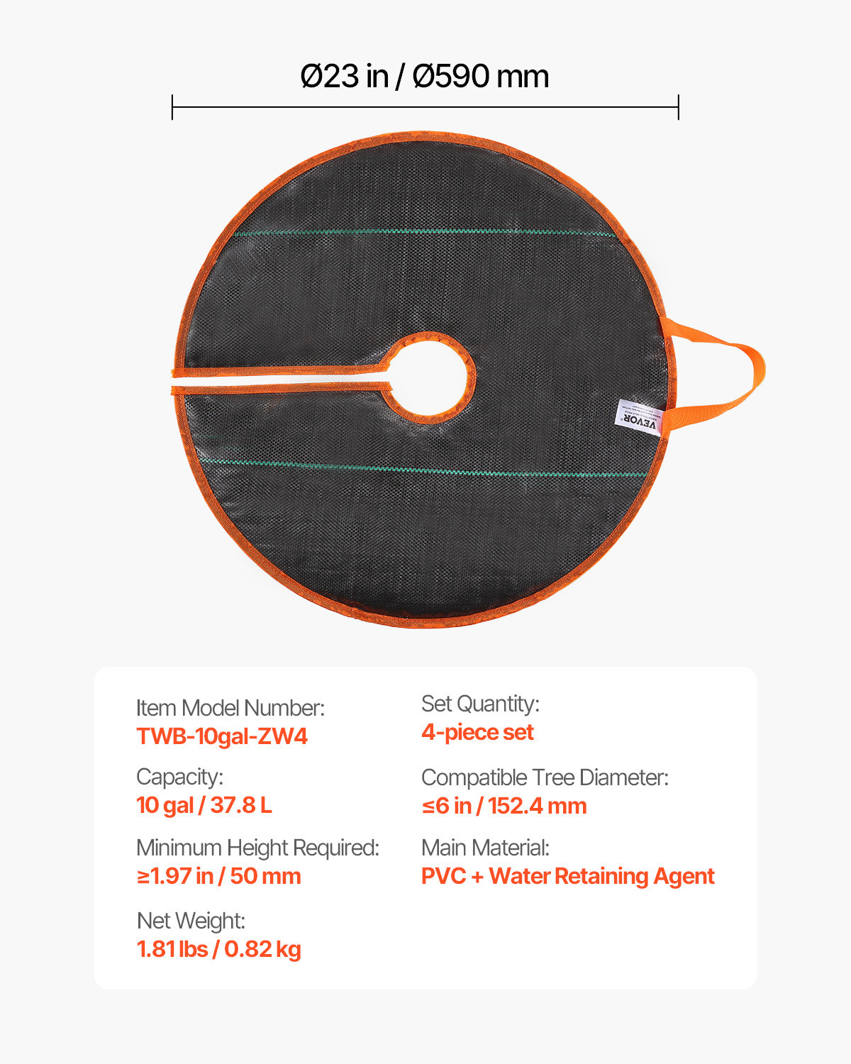 VEVOR Tree Watering Ring 4 Packs 10 Gallons Slow Release Self-Watering Tree Bag