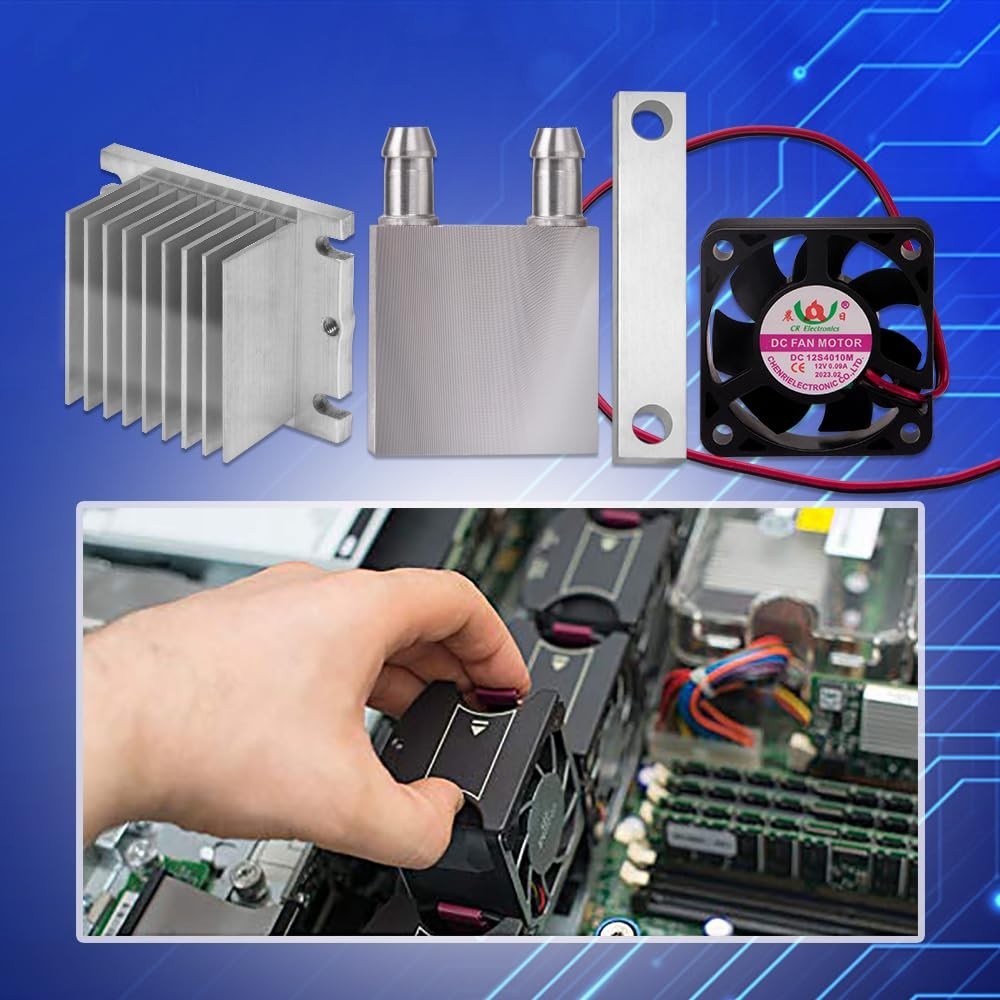 Compact 12V Cooling Fan System - Efficient Air & Water Heat Sink Solution