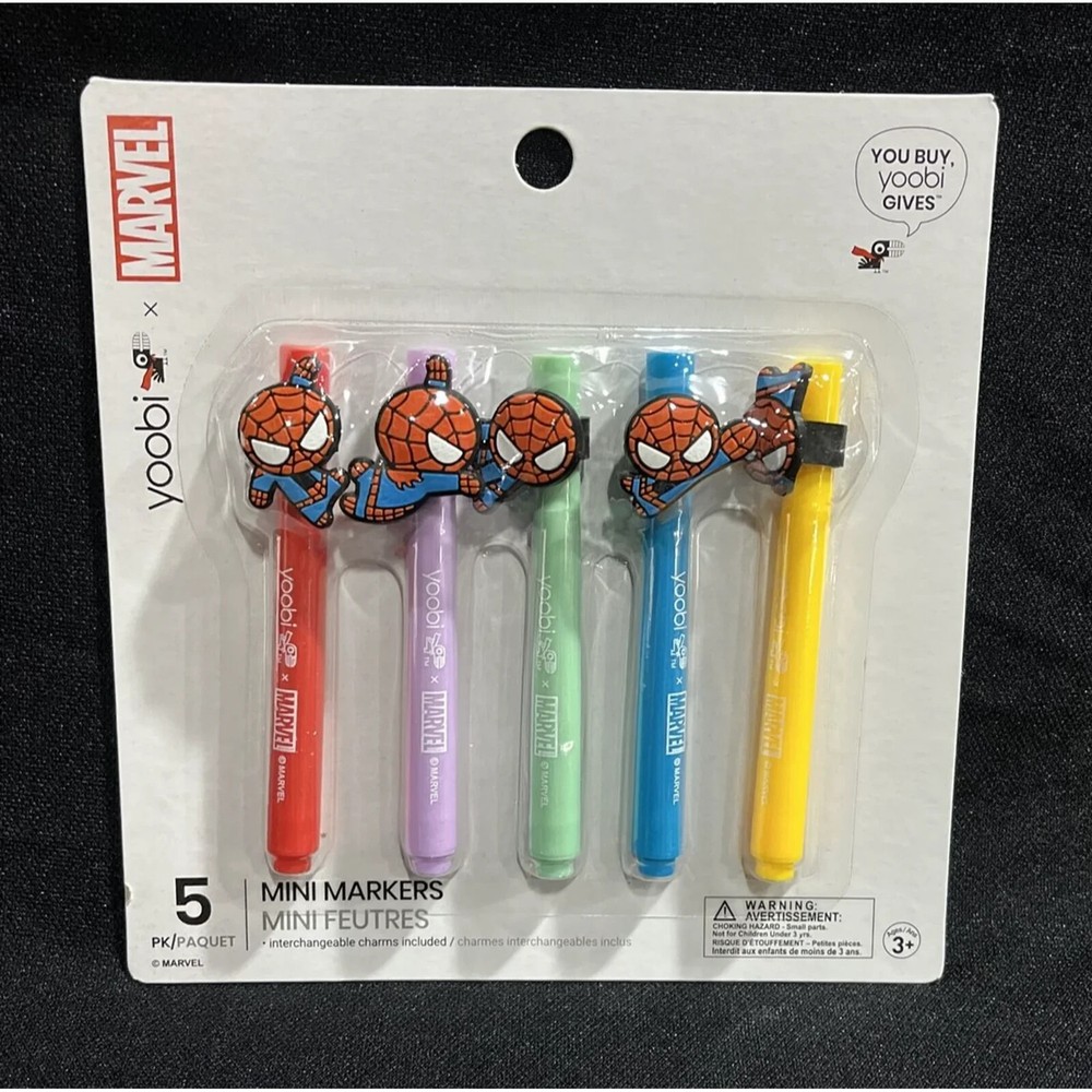 Yoobi Multicolor Mini Markers with Interchangeable Spider-Man Charms 5-Packs