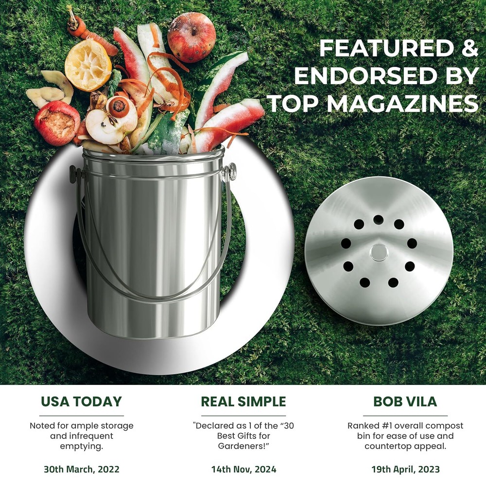 Utopia Kitchen Compost Bin for Kitchen Countertop - 1.3 Gallon Compost Bucket