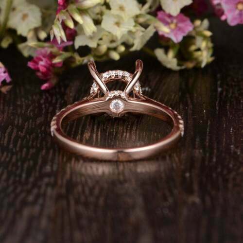 8mm Round Cut Simulated Diamond Semi Mount Engagement Ring Rose Gold Plated