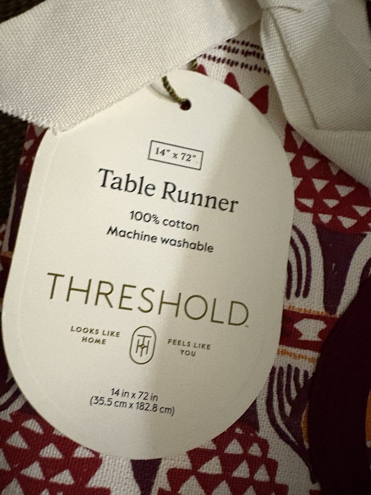 Threshold Table Runner Fall Decor Boho Style Thanksgiving 14” x 72” NEW