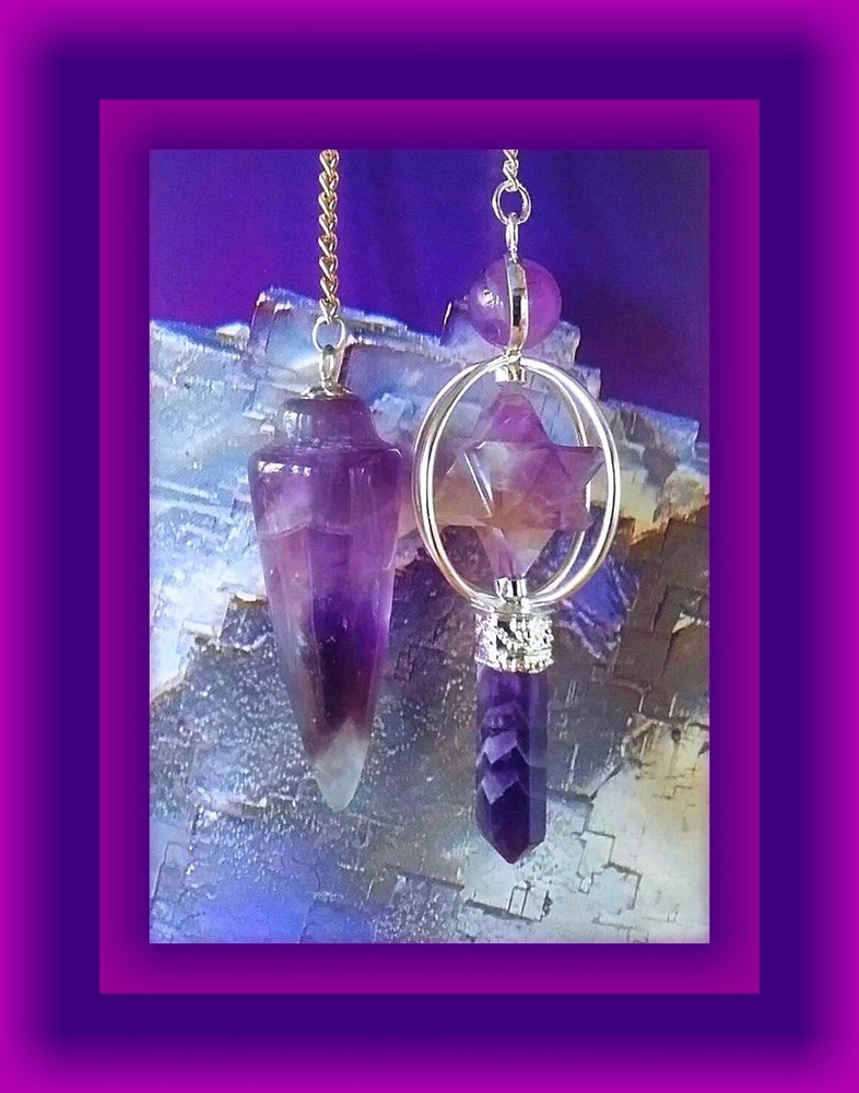 2 AMETHYST DOWSING PENDULUMS, SPINNING AMETHYST MERKABA DOWSING PENDULUM