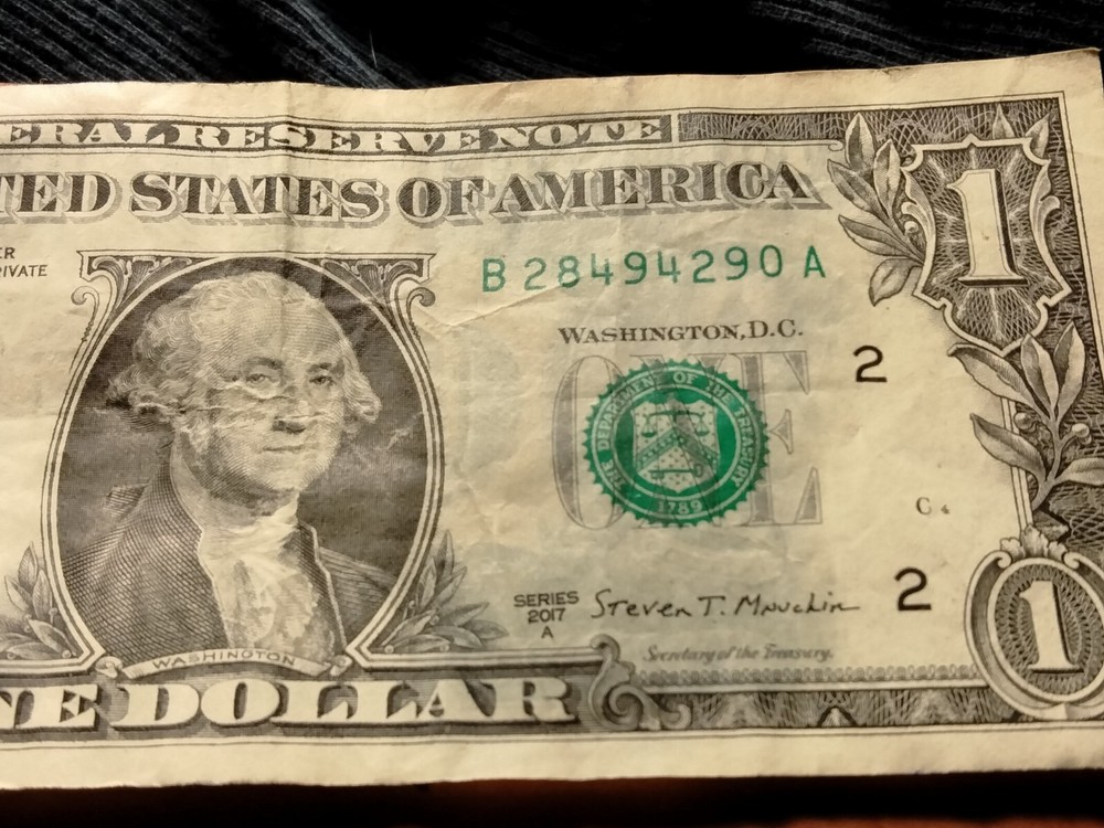 2017 A $1 Bill Wet Ink Transfer
