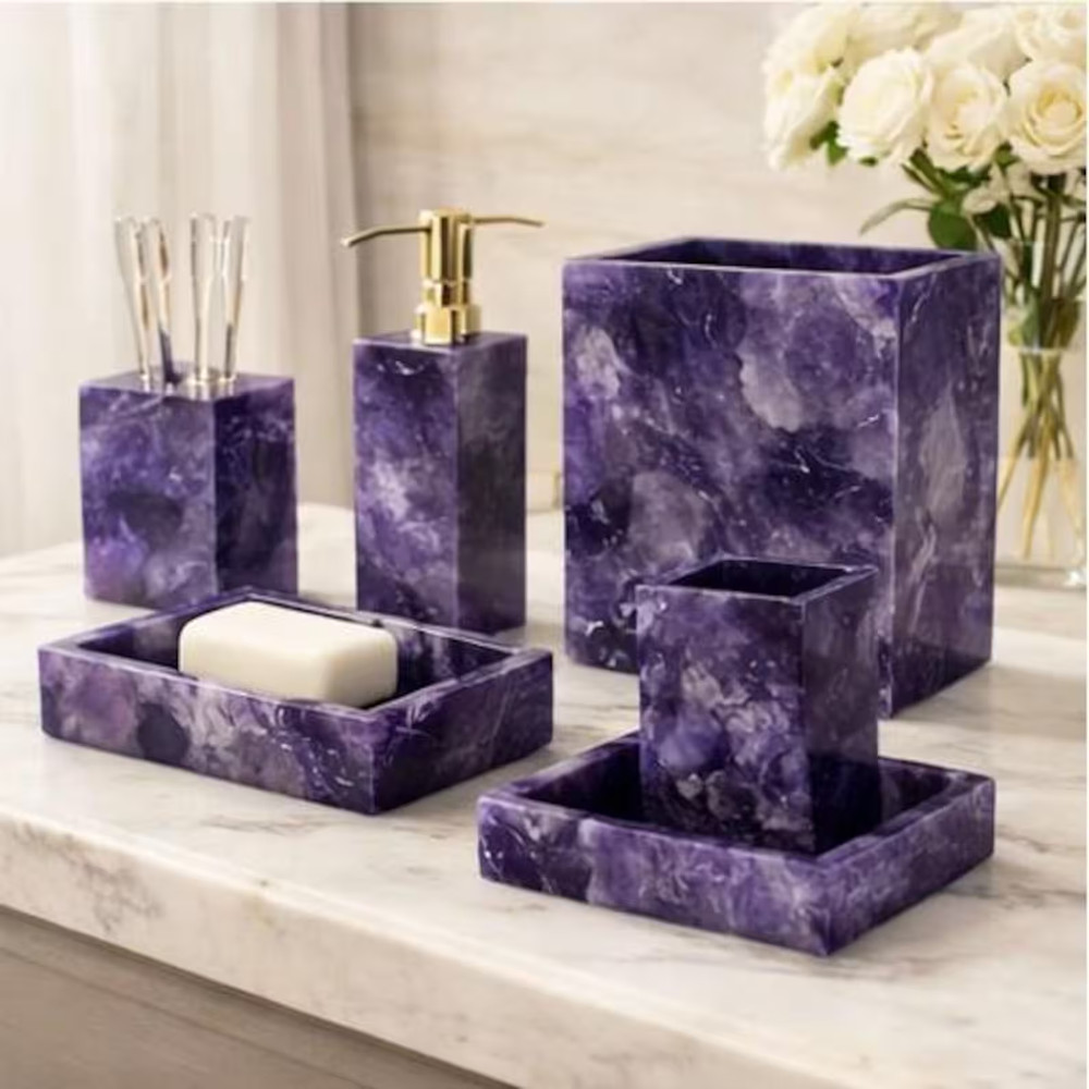 Amethyst Stone Bathroom Set, Purple Vanity Decor, Handmade
