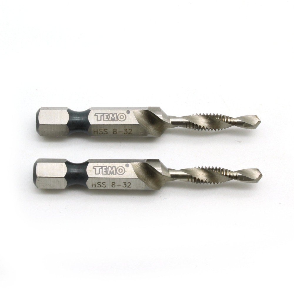 TMAX 2 pc 8-32 Combination Drill and Tap Multi Use Deburr Countersink Hex Bit
