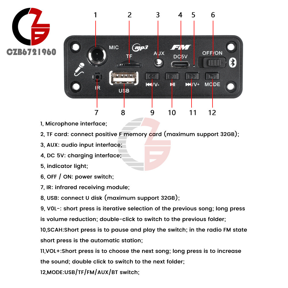 MP3 Bluetooth5.3 Power Amplifier Decoder Board USB TF FM Radio 2*3W Audio Player