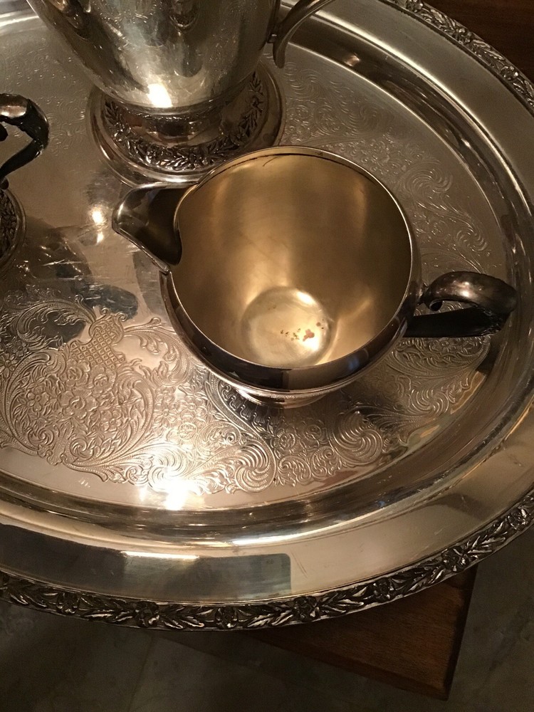 Antique Wm Rogers Primrose Silverplate Teaset With Large Handled Tray