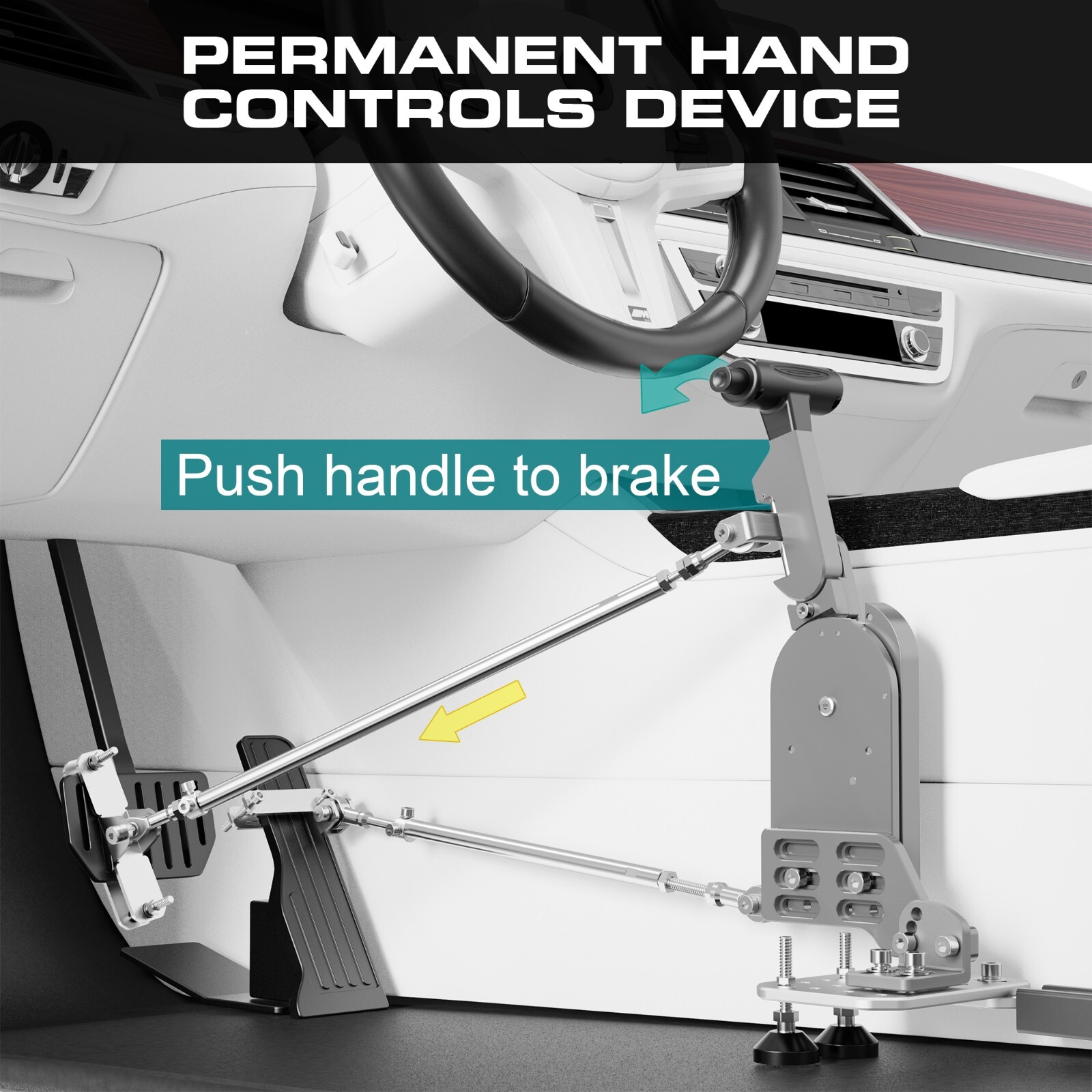Fixed Hand Controls Permanent Device for Injured Disabled Handicap Drivers