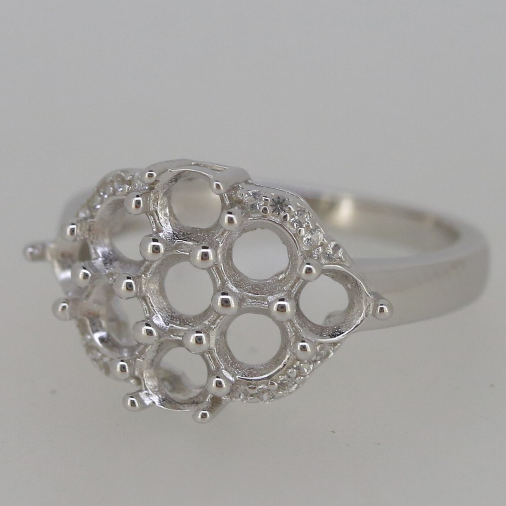 Sterling Silver Semi Mount Ring Setting RD 4x4mm Cluster Ring Topaz Solid