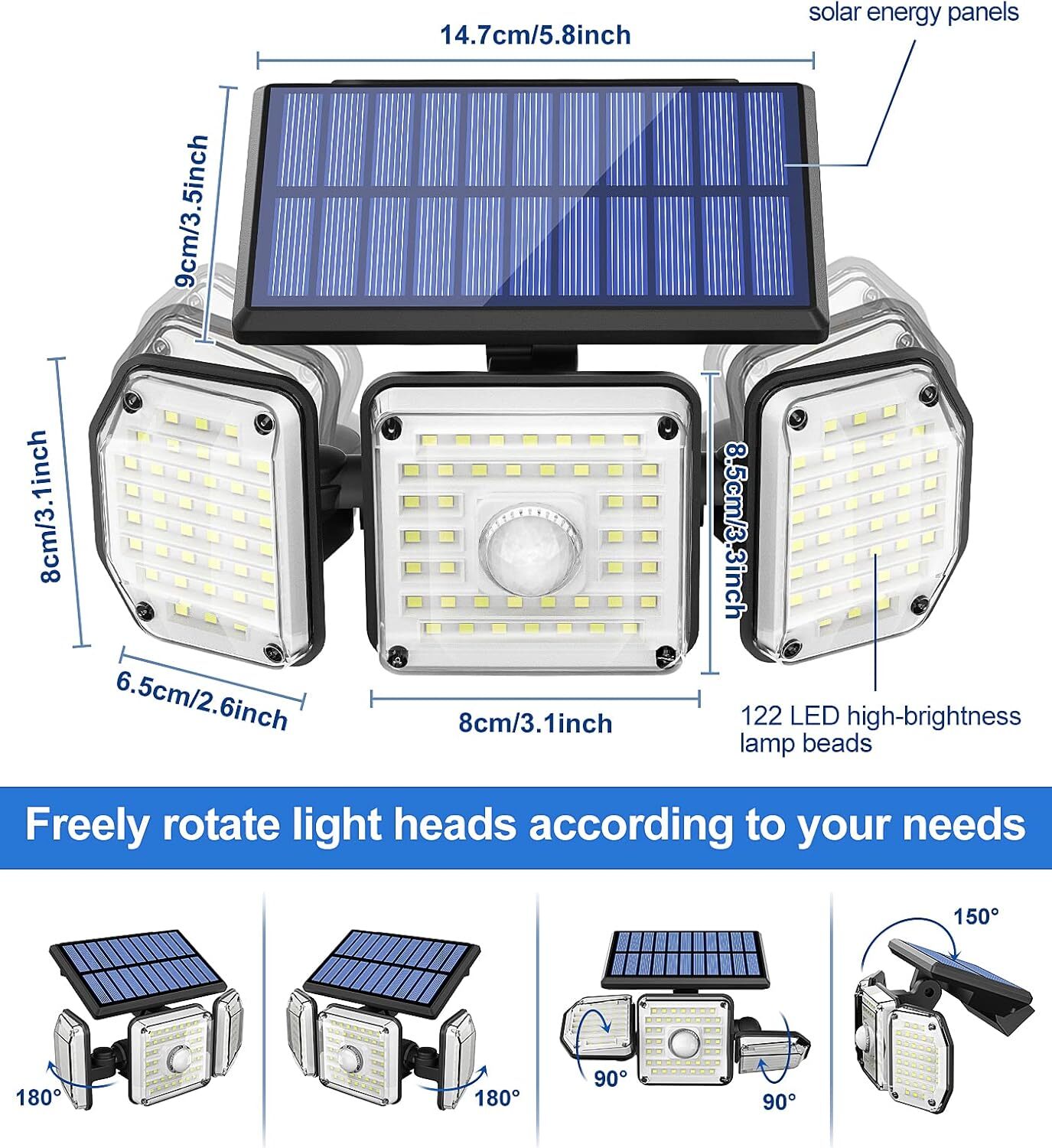 2 Pack LED Motion Sensor Solar Lights ,Outdoor IP65 Waterproof Security Lamp