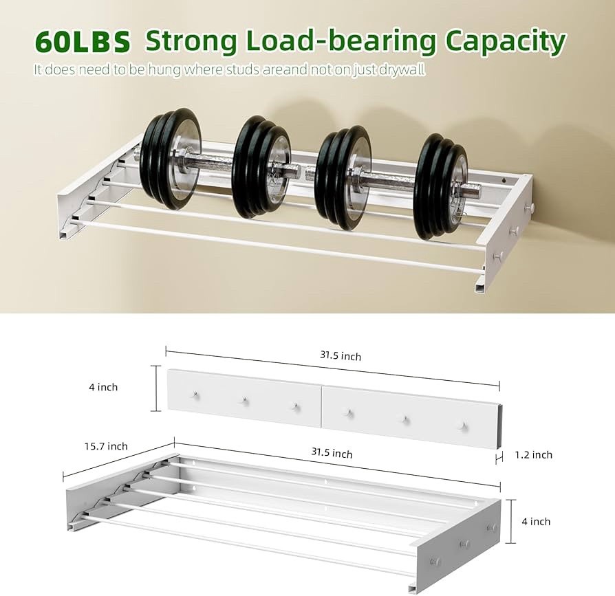 Wall Mounted Drying Rack for Laundry 31.5'', Folding Clothes Drying Rack