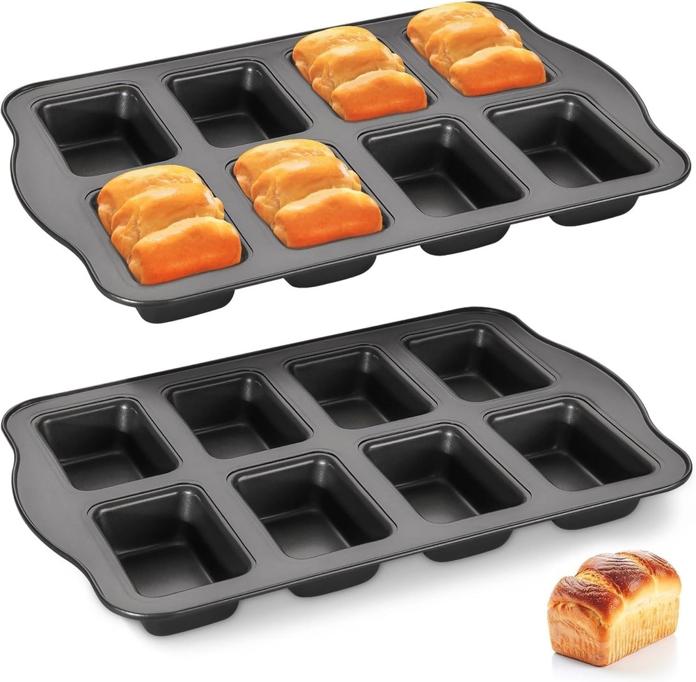 2 Pack Mini Loaf Baking Pans 8-Cavity, Nonstick Small Cornbread Pan, Tiny Ban...
