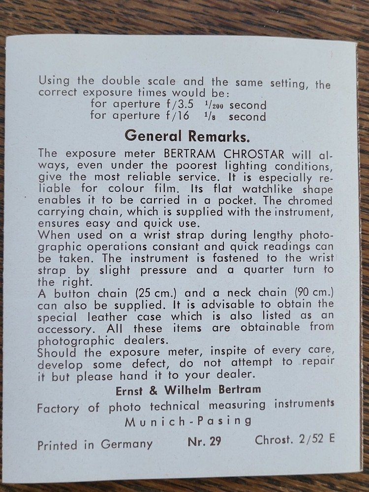 Betram Chrostar Meter Manual