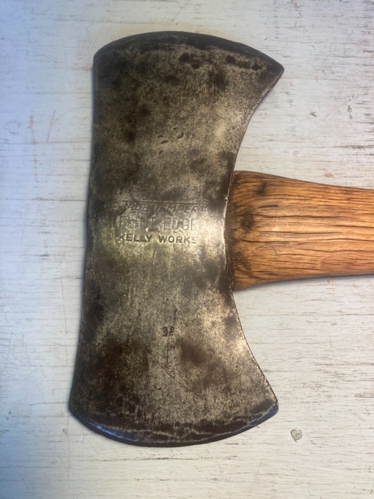 Antique True Temper Flint Edge Kelly Works Double Blade Axe 3.2 Head 34" Overall