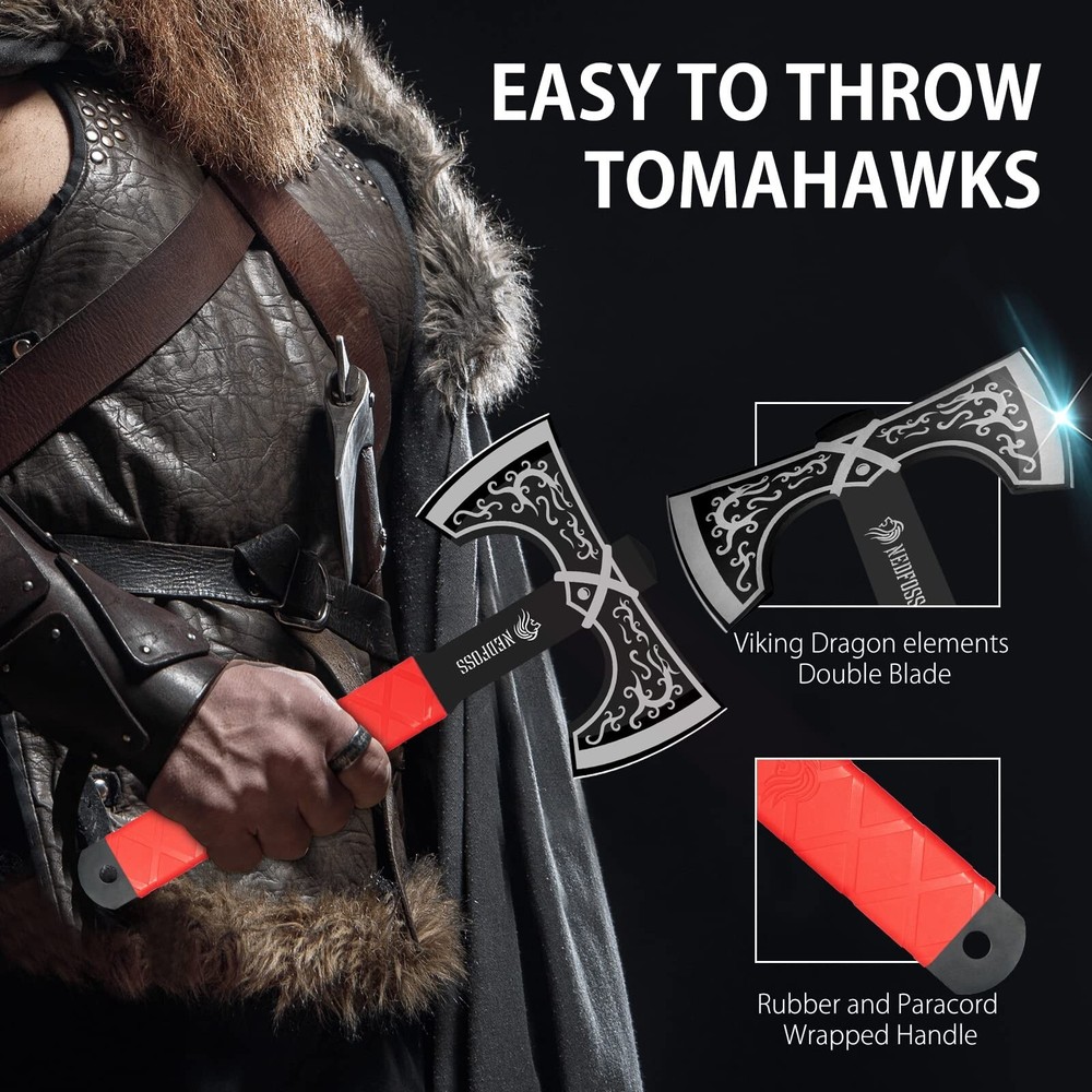 NedFoss Throwing Knife and Throwing Axe Set with Double Bit Design, Throwing ...