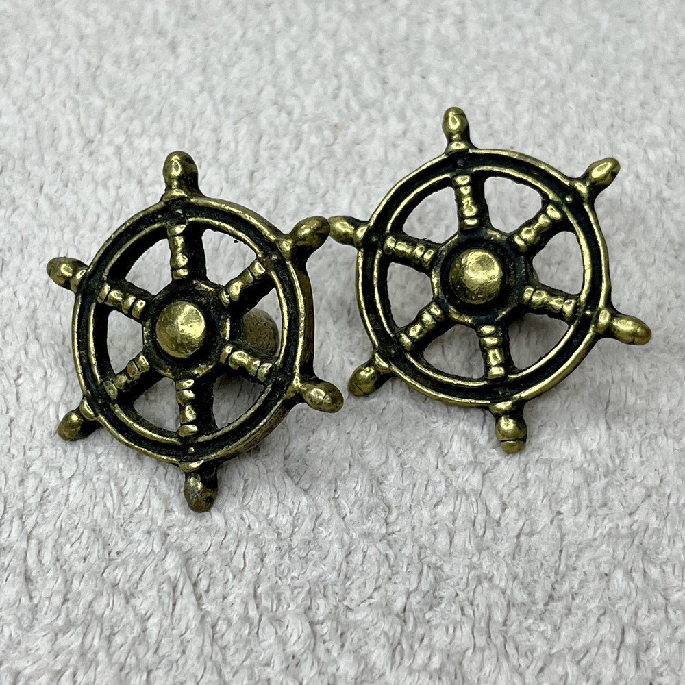 Vintage Solid Brass Boat Wheel Cabinet Door Knobs/Pulls-Keeler Company-Nautical