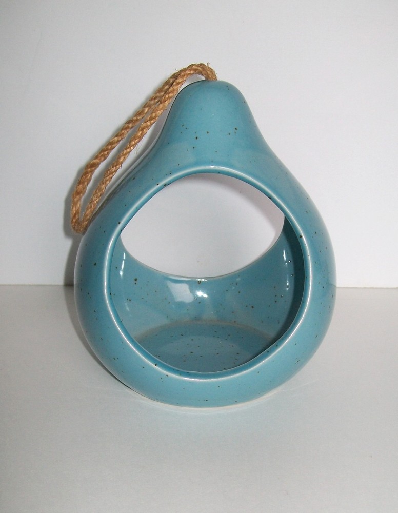 Hanging Teardrop Bird Feeder Blue Ceramic