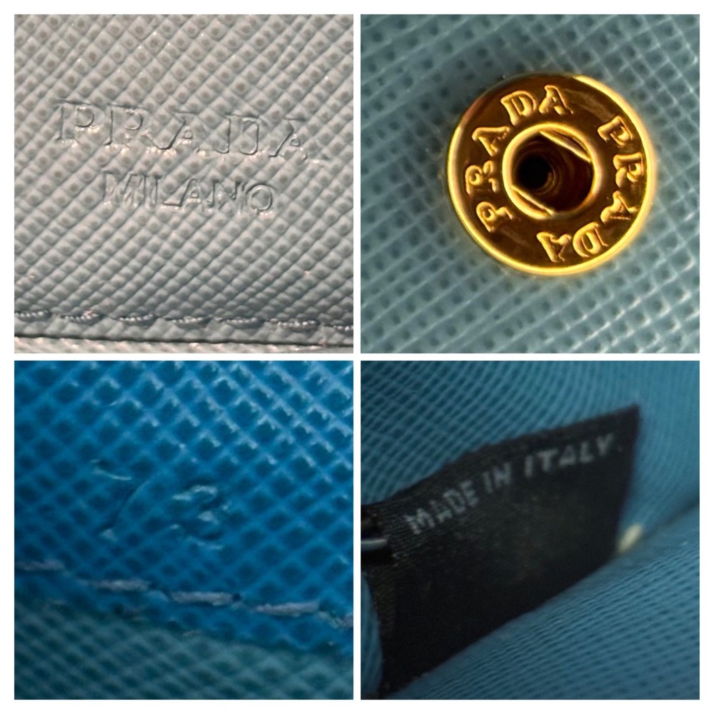 Authentic Prada Saffiano Wave Blue Leather Long Flap Wallet Celeste Voya