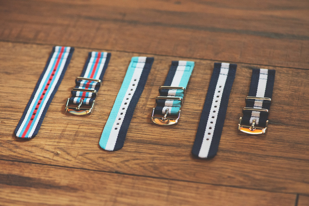 2 Piece Classic Striped Nylon Replacement Watch Band - Choose your size!