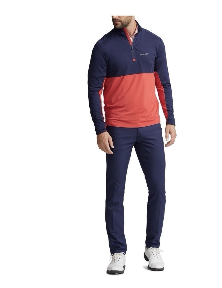 RLX Ralph Lauren Men’s Medium Navy/Red Golf Performance 1/4 Zip Pullover, NWT