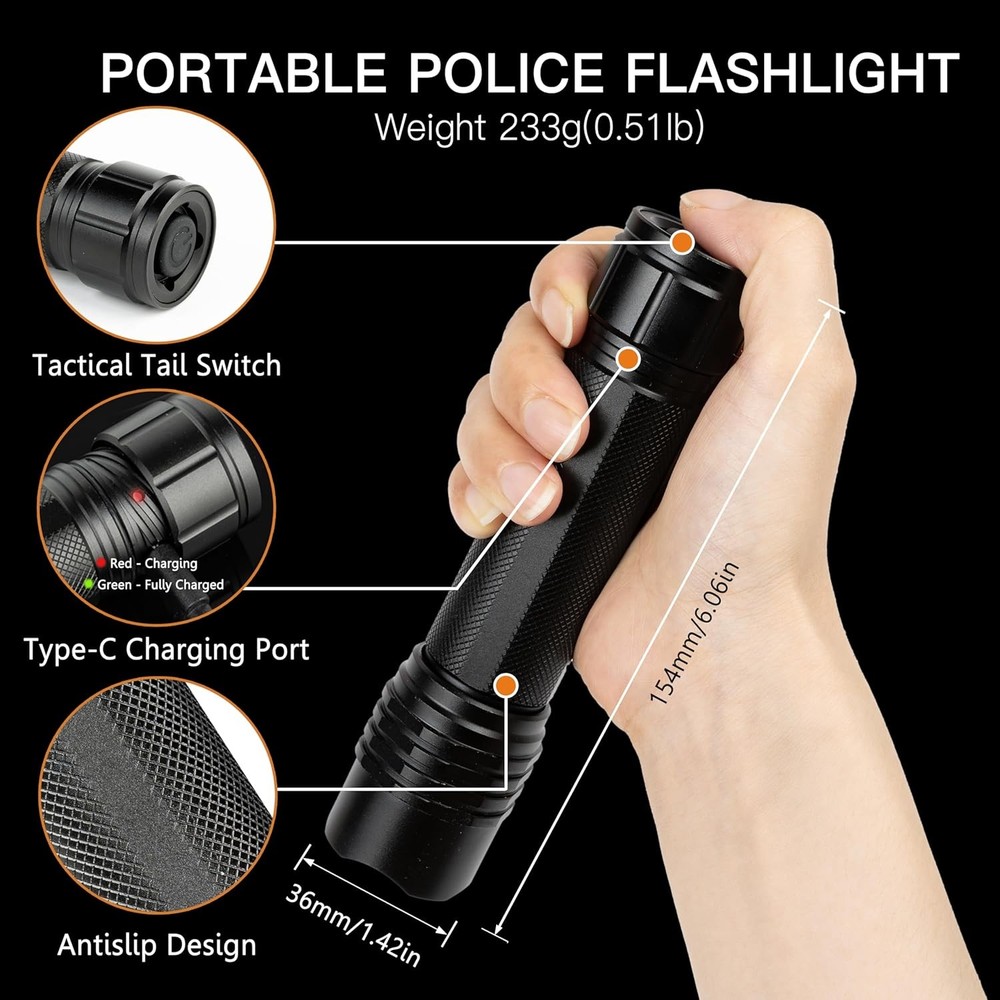Rechargeable Tactical LED Flashlight with Belt Holster