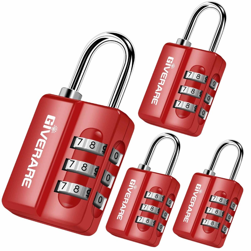 4 Pack Combination Lock, 3-Digit Padlock Keyless, Resettable Luggage Locks for B
