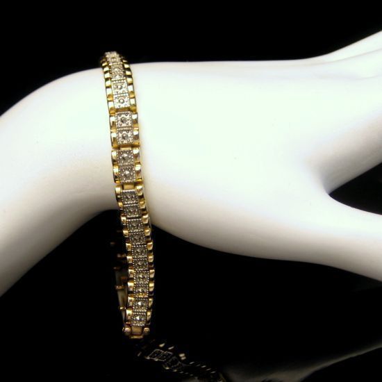 Two Tone Granulated Beaded Links Statement Bracelet Vintage Sleek Classy Unique