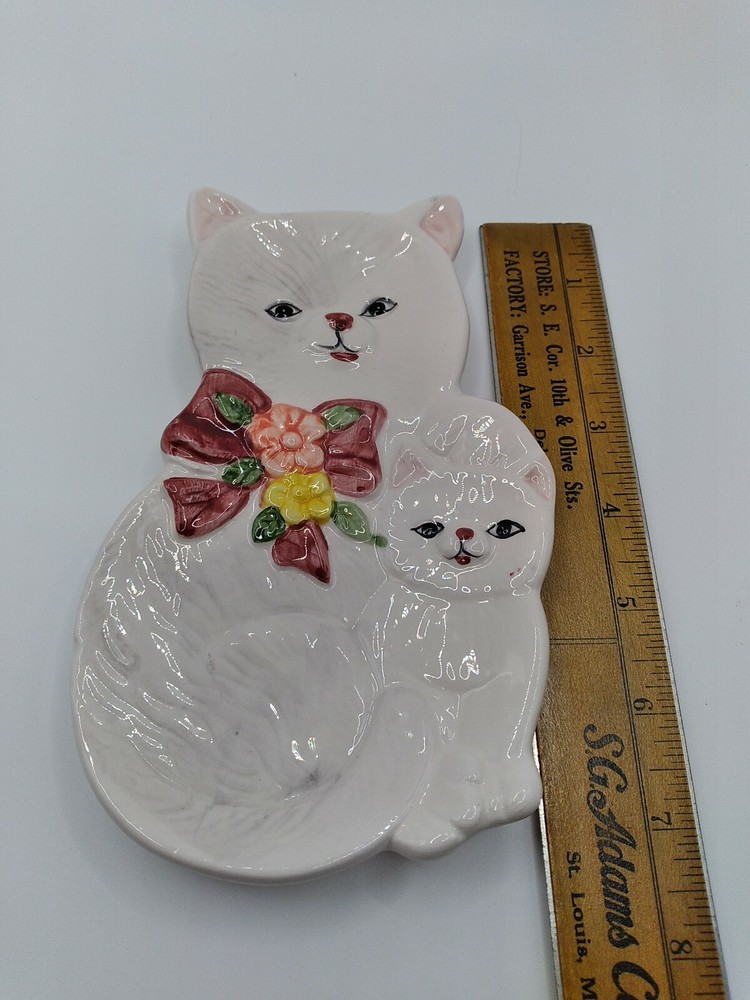 Ceramic Cat And Kitten Spoon Rest Trinket Dish