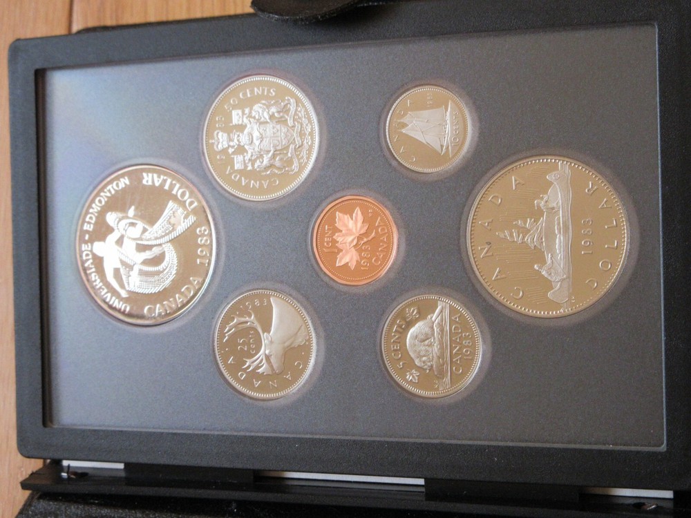 1983 Canada Double Dollar Set. 7 PROOF Coins Cent to Silver Dollar Mint Set.