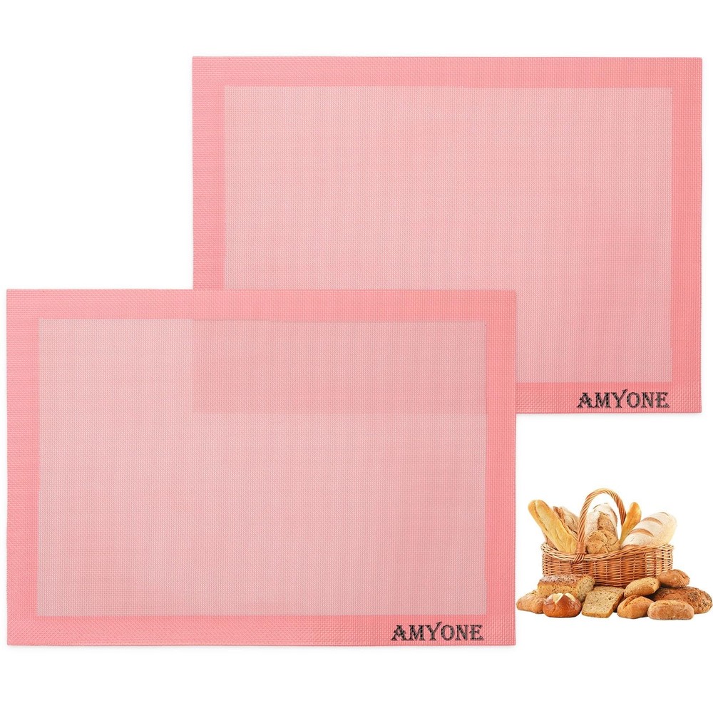 AMYONE Perforated Baking Mats, 2 PCS Pink Eclair Silicone Mat for Half Sheet,...