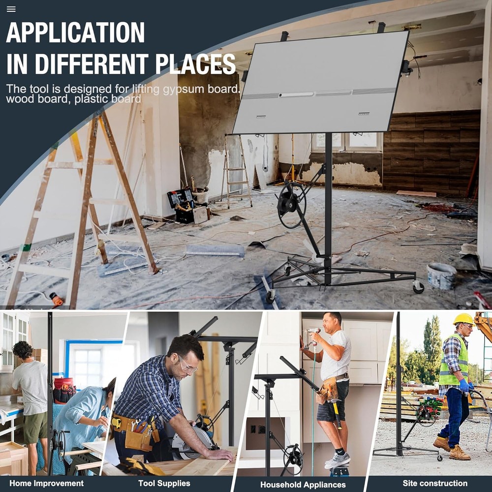 13FT Drywall Lifter Panel Hoist Jack Rolling 150lbs Caster Construction Lockable