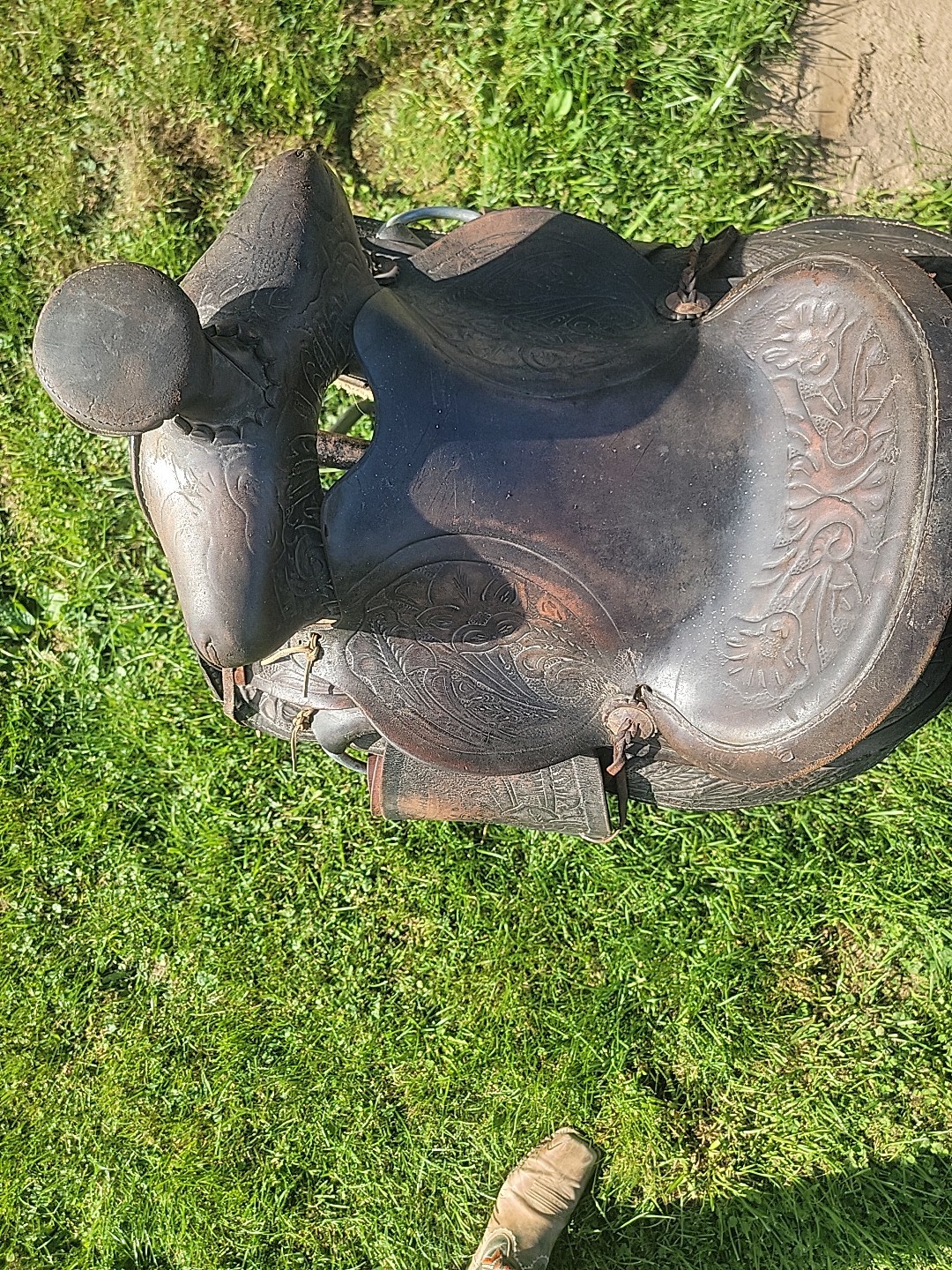 Antique/Vintage Western slick seat saddle 14"