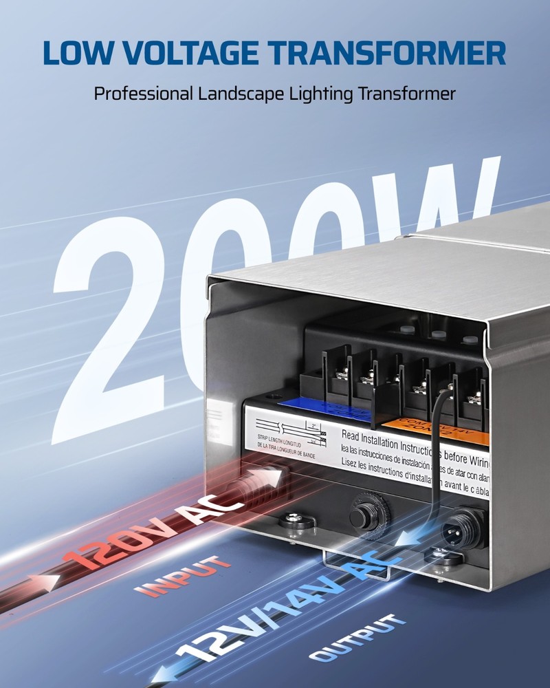 DEWENWILS 200W Low Voltage Landscape Transformer with Photocell Timer Multi-Zone