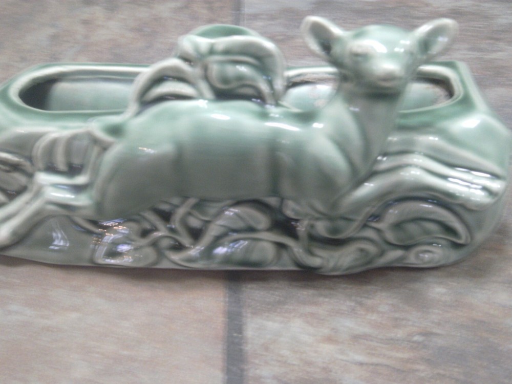 PHIL MAR ~ LEAPING DEER ~ DOUBLE PLANTER ~ LIGHT GREEN ~ NO LAMP ~ EUC