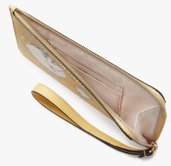 Kate Spade Disney Beauty And The Beast Medium L-Zip Wristlet Mrs Potts Chip NEW