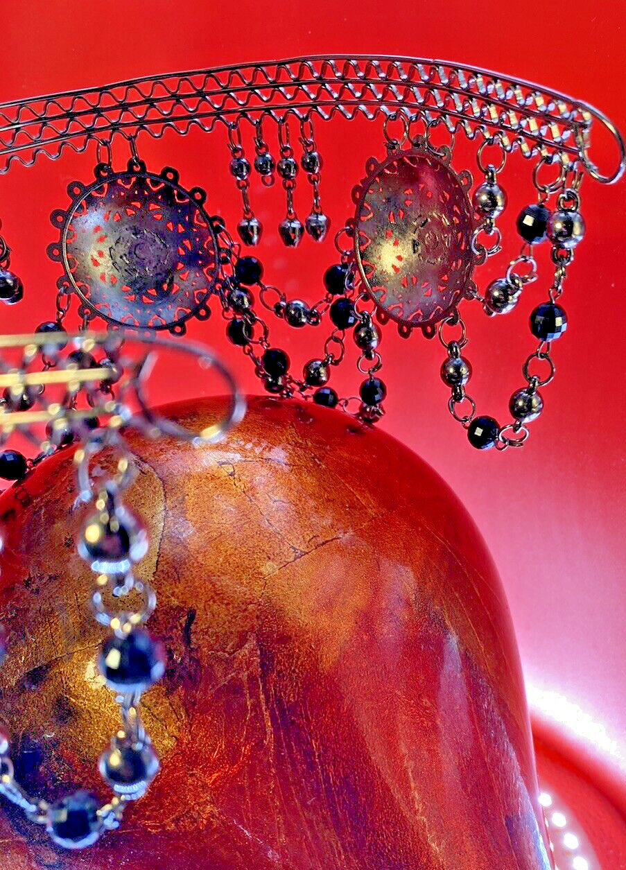 Indian Beaded Crown Vintage Art Piece Draped Beads "Anushka" Be Queen.