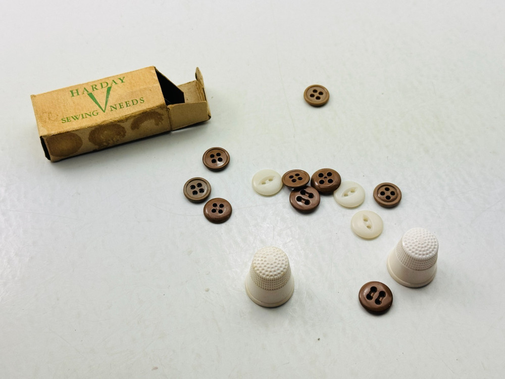 WWII U.S. Military Sewing Kit – Wooden Thread Spools, Buttons, Thimbles, Needles