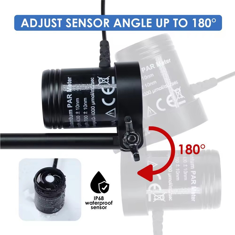 PAR Meter Waterproof IP68 Quantum Sensor PPFD Meter Data Logger for Reef Tank bg