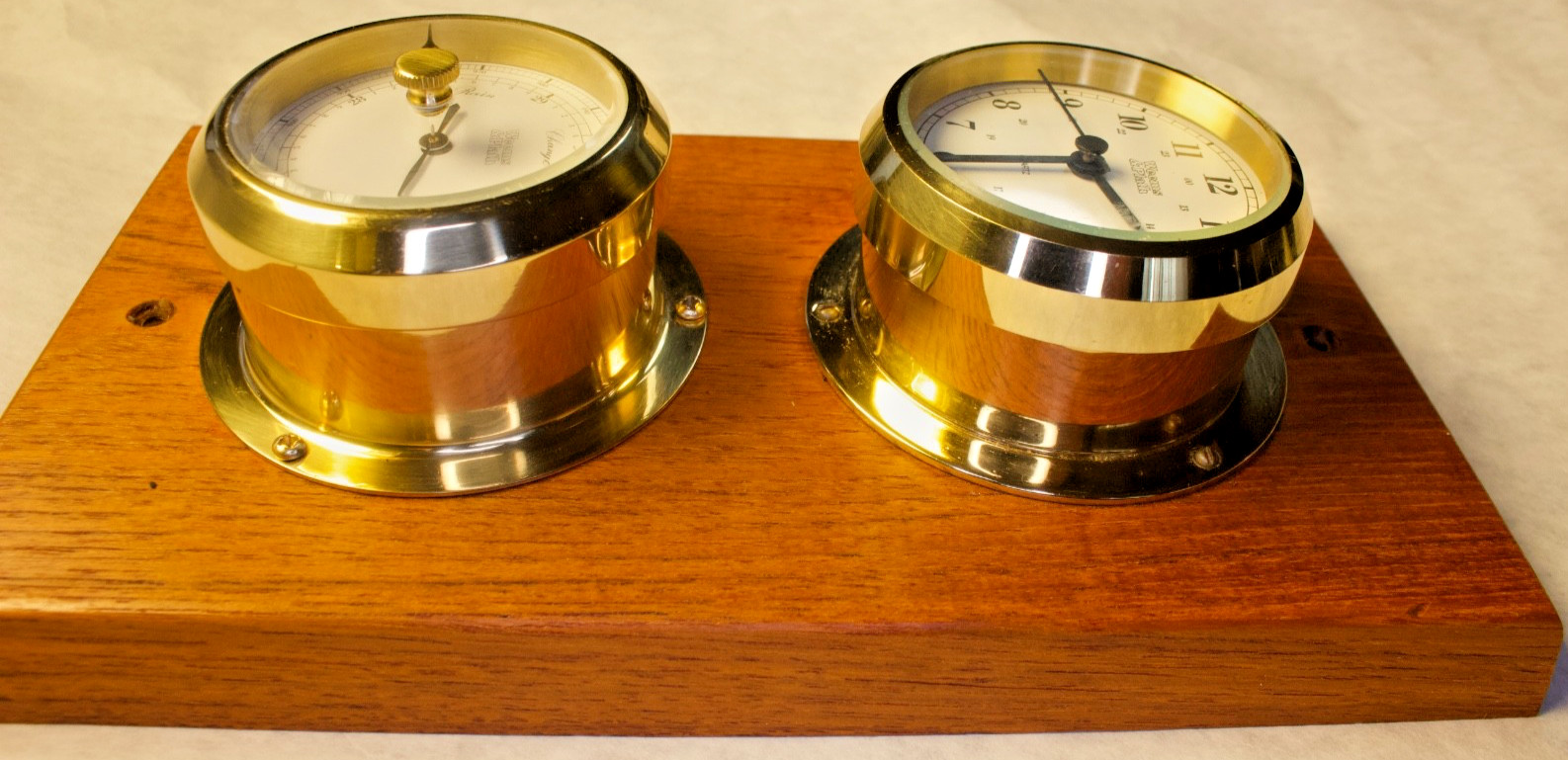 Weems & Plath solid brass quarts ship clock + berometer duo wall mounted