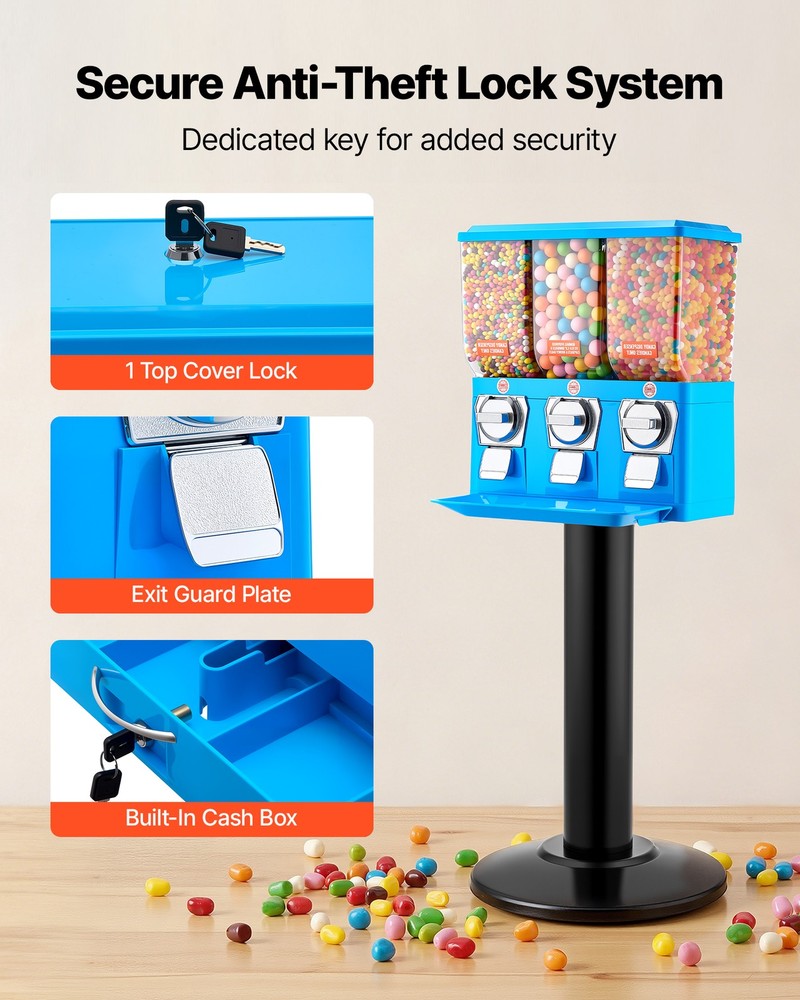VEVOR Candy Vending Machine Triple Compartment Candy Vending Machine with Stand