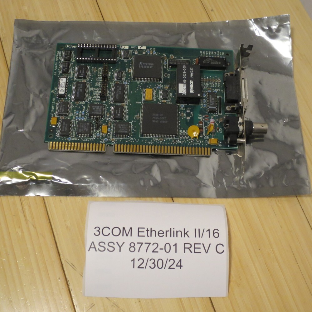 Vintage 3Com Etherlink II/16 ISA Network Card - ASSY 8772-01 REV C (Untested)